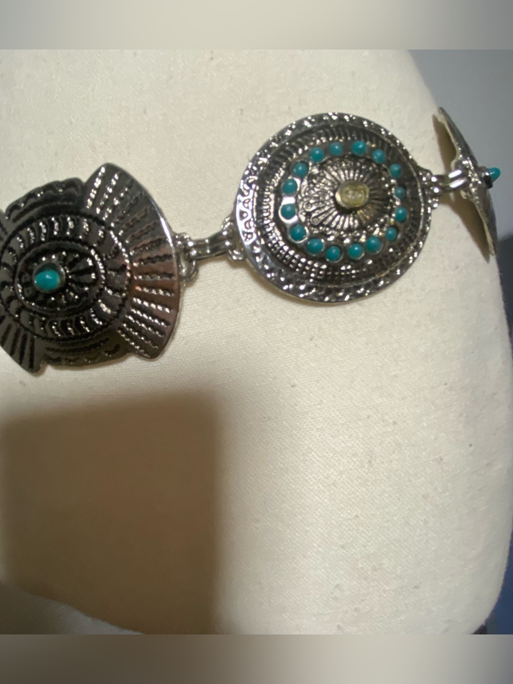 Silver Metal & Turquoise Concho Belt Size S/M - Picture 3 of 8